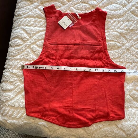 Free People Sneak A Peek Top Cutout Sleeveless Blouse Cherry Hearts sz L NWT - Picture 7 of 7